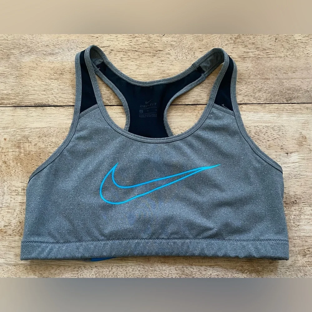 Nike Dri Fit Women’s Sz L Gray/Blue Classic Style Performance Sports‎ Bra